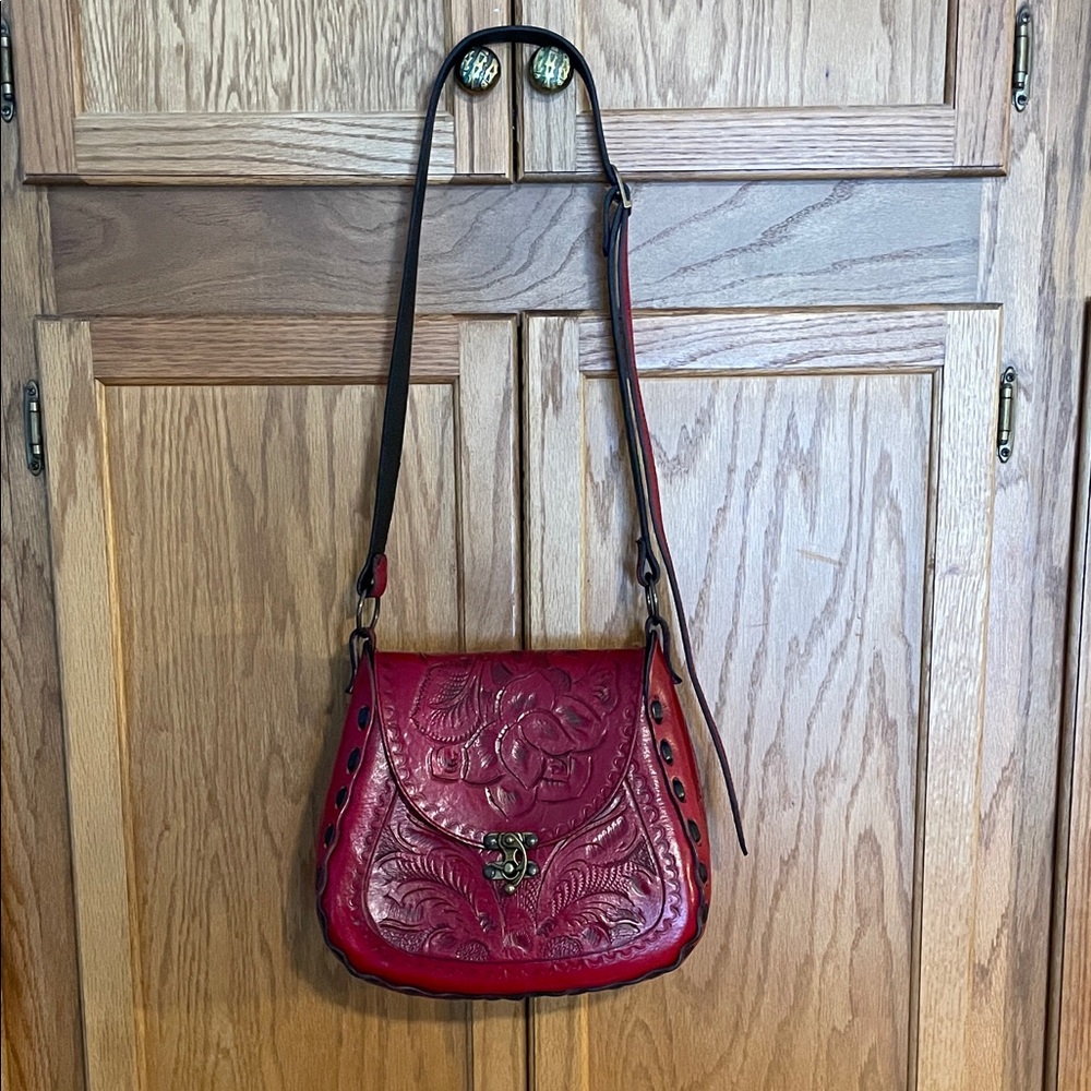 Leather Embossed Red Shoulder Bag